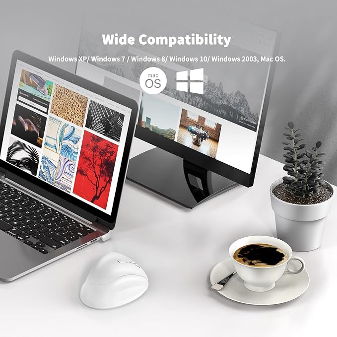 Ergonomic Wireless Mouse 2025 New Updated Smaller with USB-A Receiver for PC Computer, Laptop and Desktop, Ergo Mouse Vertical with Silent Clicks Long Battery Life, Up to 1600 DPI, White