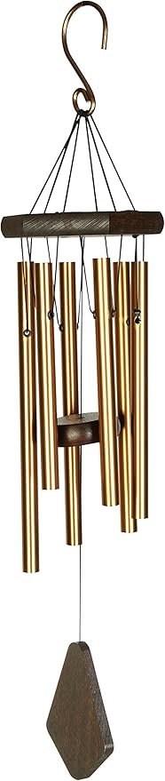 Nature’s Melody Premiere Grande Tunes Wind Chimes – Outdoor Windchime with 6 Tubes Tuned to E Pentatonic Scale, Rustproof Aluminum, Beech Wood & S Hook Hanger for Sympathy, Memorial Gift or Zen Garden