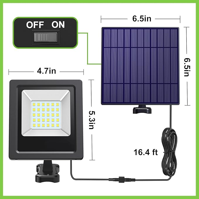 Solar Lights Outdoor Bright Solar Flood Lights 4400mAh 5500K Dusk to Dawn Led Solar Security Light Auto On/Off with 16.4FT Cable IP65 Waterproof for Outside Barn Garden Garage Yard Patio