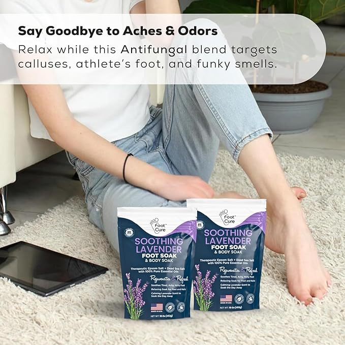 Soothing Lavender Foot Soak - Pedicure Foot Spa with Epson Salts for Soaking Feet - Foot Massager Spa - Foot Scrubber Dead Skin Remover - Epsom Salt Bath Soak