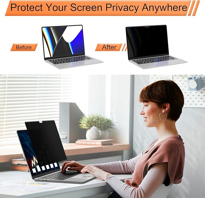 Magnetic 360° Privacy Screen for MacBook Pro 16 Inch (2021-2025, M1, M2, M3, M4, Pro, Max), Removable Anti Glare Blue Light Filter, 4 Way Anti Spy Black Protector for Mac Pro 16In Laptop Computer