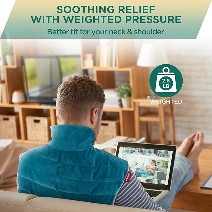 Comfytemp Heating Pad for Neck and Shoulders and Back, 2.6lb Weighted Electric Heat Pad for Pain Relief, Large FSA Eligible Heated Wrap, 9 Heat Settings&11 Timer, Christmas Gifts for Women Men Mom Dad