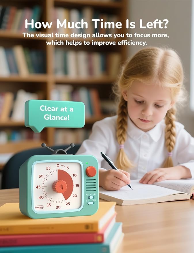 LIORQUE Visual Timer for Kids, 60-Minute Countdown Timers for Classroom Office Kitchen with Silent Operation, Kids Timer for Teaching with Cute Design