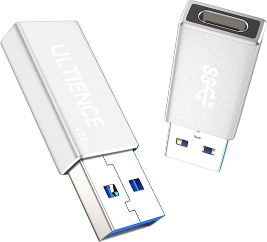 [10Gbps 2 Pack] USB A Male to USB C Female Adapter - USB 3.2 Converter High Speed 10Gbps Data Transfer & 60W Fast Charging, Compatible with Apple/iPhone/iPad