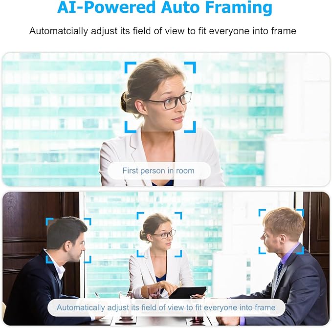 Conference Room Camera, All-in-One 4K Webcam with Microphone and Speaker, AI Tracking and Auto Framing, Wide Angle of View, Plug and Play USB Webcam for PC, Mac, Meetings, Teams, Zoom & Webex (White)