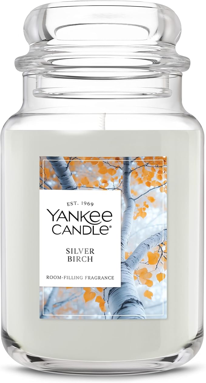 Yankee Candle Large Jar Scented Candle with up to 150 Hour Burn Time, Premium Plant Wax Blend for Consistent Burn, 22 oz Jar Candle with Room Filling Fragrance, Silver Birch