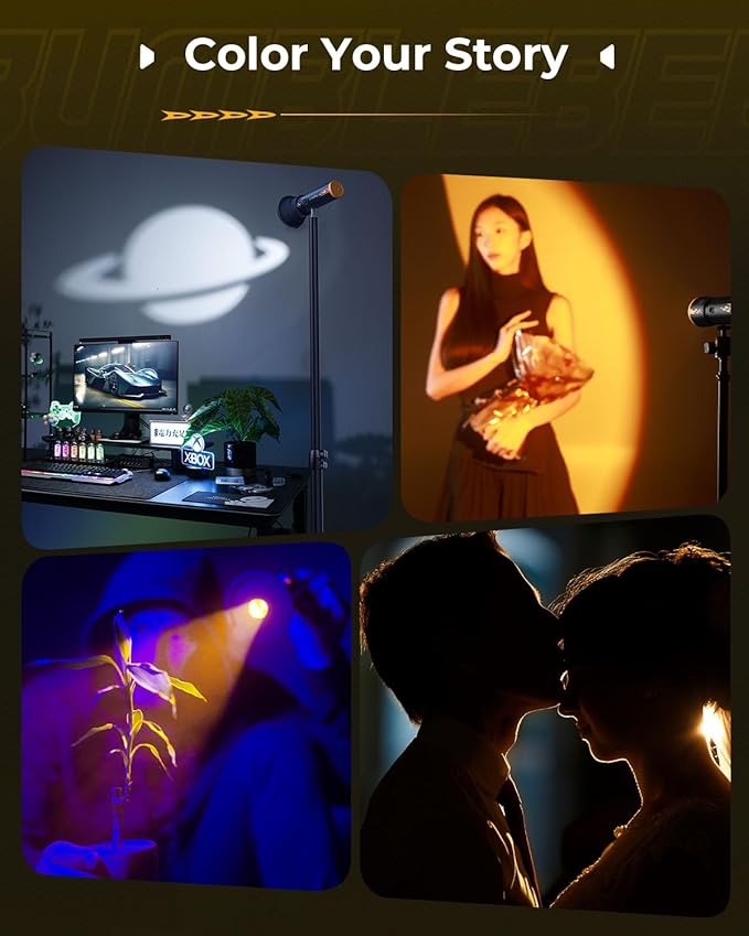 SmallRig RF 10C Portable Photography Flashlight, 4 Color LED Video Spotlight, 21 Filters GOBO Light, 7500mAh Aluminum Alloy Ambient Light, Content Creation Camera Accessories, Bumblebee Edition 5512