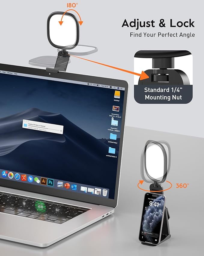 Ring Light for Desk, Laptop, Monitor & Phone – Soft Eye-Caring Webcam Light with 84 LEDs, 50 Modes, CRI 97.8+ for Zoom, Streaming, Video Calls, Remote Work – USB-Powered Selfie Light