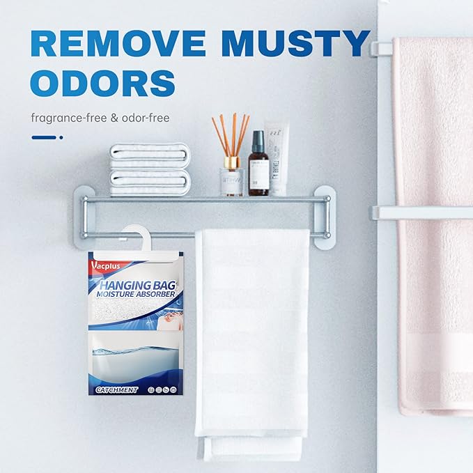 Vacplus Moisture Absorber, 10 Pack Portable Dehumidifiers for Closet and Enclosed Space, 14 OZ Dehumidifier Bags Effectively Trap Extra Moisture, Hanging Moisture Absorbers Eliminate Unpleasant Smell