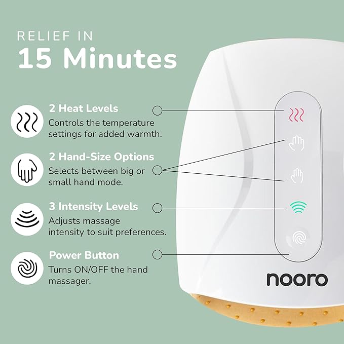 nooro Hand Massager - Advanced Heat Therapy to Support Hand Discomfort- Cordless, USB Rechargeable, Helps with Stiffness and Swelling, Easy to Use at Home