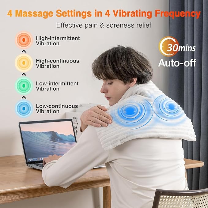 Heat Massaging Weighted Heating Pad for Back Pain Relief, Weighted Electric Heating Pad with Massaging Vibrations 12"x24" 3.7lb BPA-Free Non-Toxic Beads, 4 Heat Settings, 4 Massage Modes, 2h Auto-Off