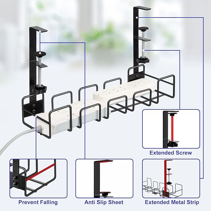 OneLeaf Under Desk Cable Management Tray - No Drill Wire Management Rack for Office, Computer Desk Accessories with Cable Organization