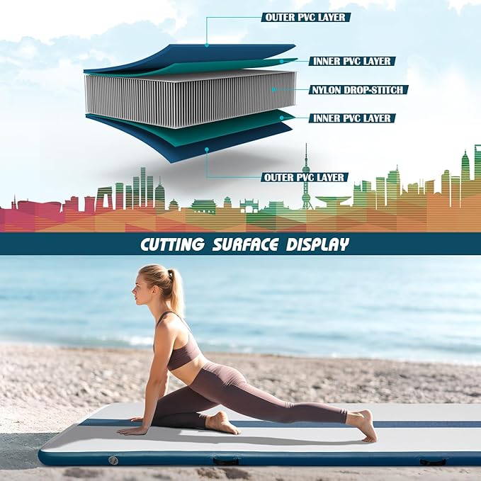 Tuxedo Sailor Inflatable Gymnastics Mat with Electric Pump, Storage Bag, Repair Kit–Air Mat for Home Training, Cheerleading, Yoga