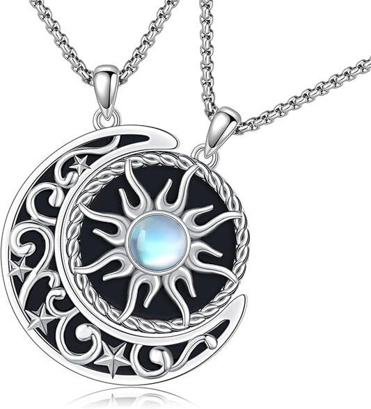 Yin Yang Necklaces 925 Sterling Silver Friendship Sun Moon/Mountain/Dolphin/Tree of Life/Flower/Wings Pendant Necklace Moonstone Abalone Opal Jewelry for Women Men Couples