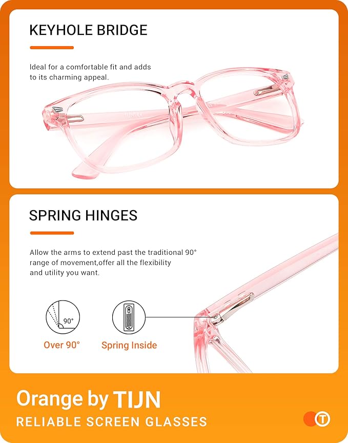 TIJN Blue Light Blocking Glasses for Women Men Clear Frame Square Nerd Eyeglasses Anti Blue Ray Computer Screen Glasses, Clear Pink