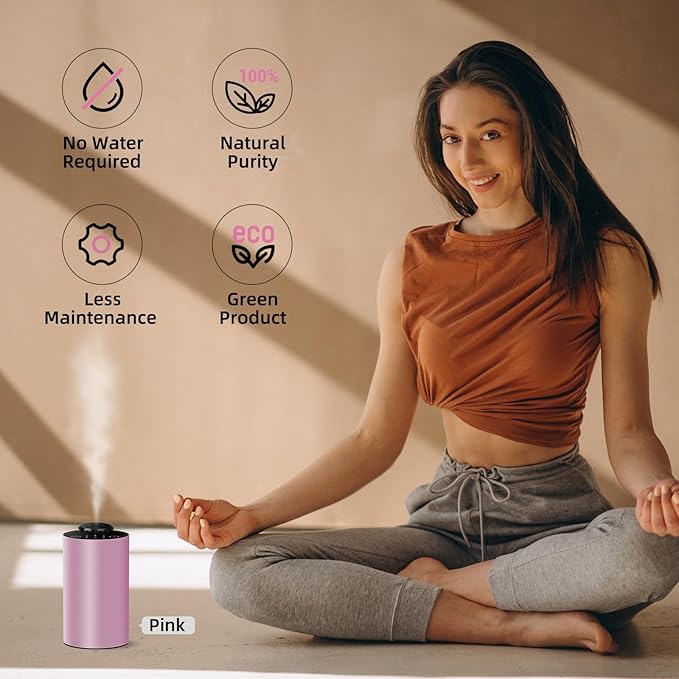 Waterless Diffuser for Essential Oil, Battery Operated Portable Nebulizer, Aromatherapy Scent Diffusers for Home Large Room, Car, Office, Desk, Included 120ml Oil, 3 Timer Modes & 3 Mist Levels, Black