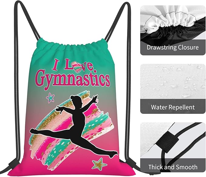Gymnastics Drawstring Bags For Women Gymnast Drawstring Backpack Water Resistant String Bag Sports Gym Bag