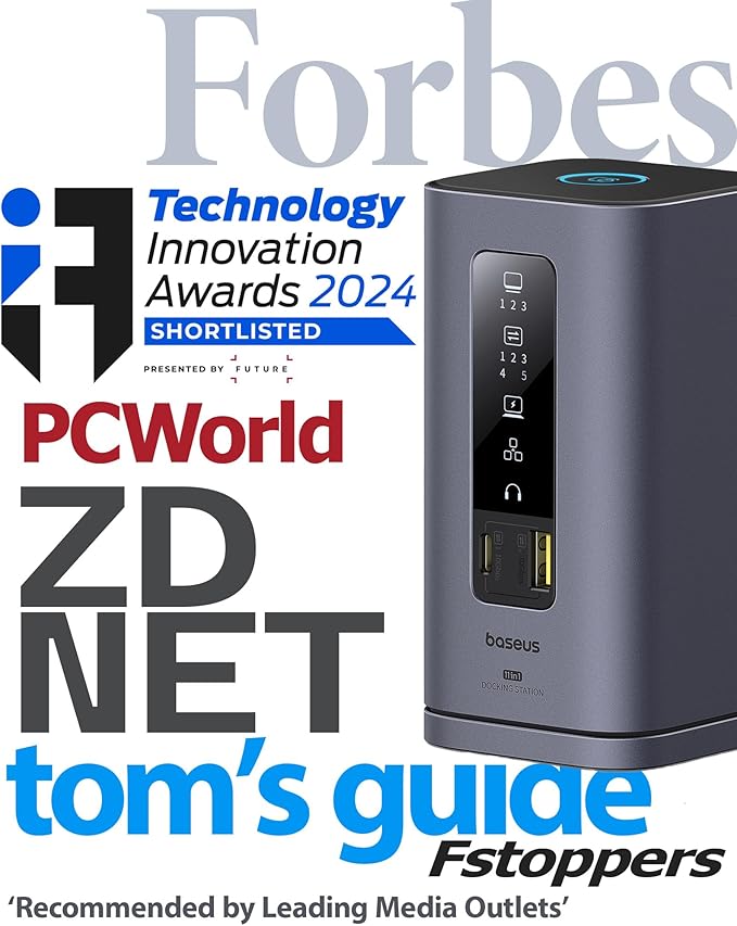 Baseus SpaceMate(MAC) Docking Station, USB C Docking Station 3 Monitors with 4K HDMI, 10Gbps USB Ports, 100W PD, Gigabit Ethernet, Audio, Laptop Docking Station for Mac & Win