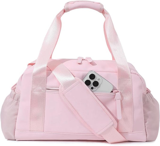 Small Gym Bag for Women, Mini Crossbody Gym Duffle Bag with Wet Compartment, Carry on Gym Tote Bag for Workout Dance Sport Travel (Medium-Pink)