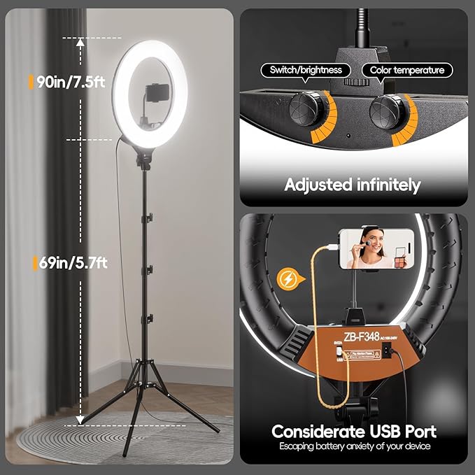 EMART 18-inch Ring Light with Stand, 2800-6500K LED Photography Lighting Kit with Phone Holder, Remote Selfie Light for Vlog Live Streaming Video Makeup Tattoo Barber Studio