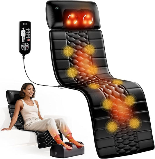 Shiatsu Full Body Massage Mat with Heat, Detachable Massager Pad, 10 Vibrating Motors, 9 Intensity Levels, Deep Tissue Pain Relief for Back, Neck & Legs – Relaxation at Home or Office