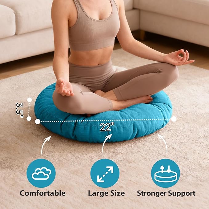 Tiita Floor Pillow Blue Cushion Round Seat Cushion Outdoor Floor Pad Meditation Cushion for Yoga Living Room Sofa Balcony, 22x22 Inch (Blue)