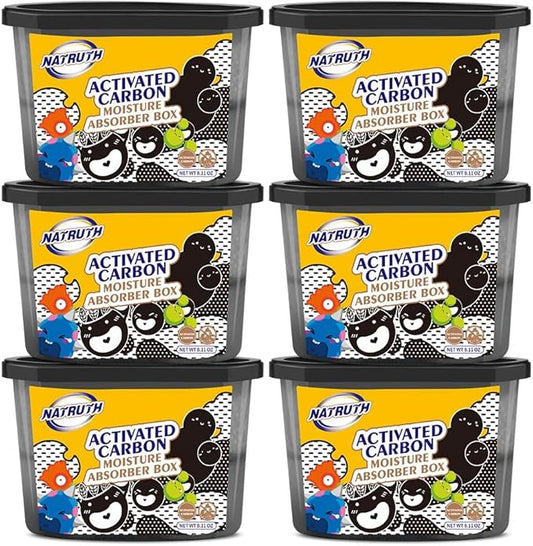 NATRUTH Moisture Absorbers 10.5OZ*6-Pack With Activated Charcoal,Portable Closet Dehumidifier, Odor Eliminator Absorber Bucket,Humidity Absorber,Cleaner Air Dehumidifier for Closet,Bathrooms, Boats