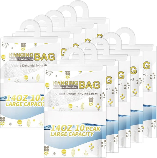 Vacplus Moisture Absorbers, Hanging Closet Dehumidifier Bags, Humidity Packs, Desiccant, Closet Dehumidifiers with Fragrance Free, 10 Pack, 14.0 OZ