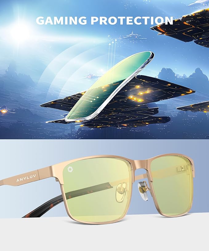 ANYLUV Blue Light Glasses for Men/Women, Lightweight Blue Light Blocking Glasses, Anti-Eye Strain Computer Glasses for Gaming