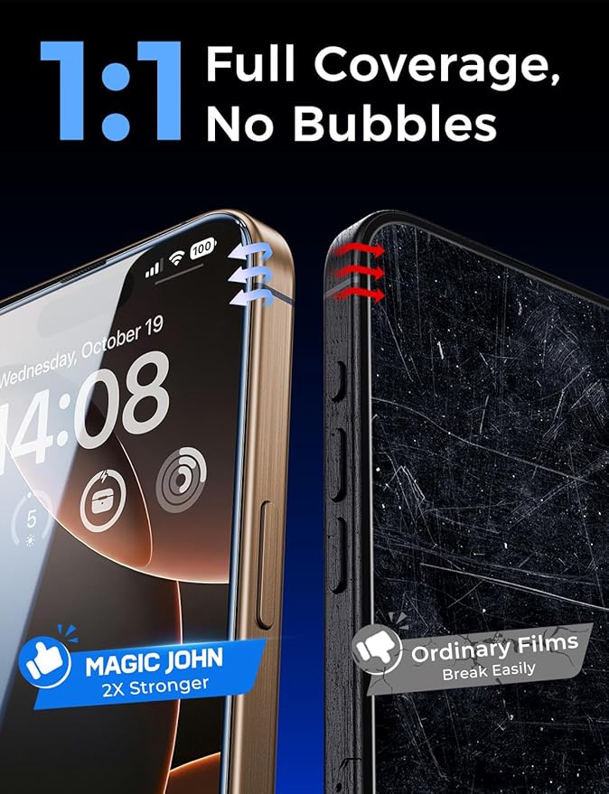 MAGIC JOHN 2 Pack for iPhone 16 Pro [6.3 inch] Tempered Glass Screen Protector, HD Clear, Bubble Free, Easy Installation, Auto Dust-Elimination, 16Pro 6.3''