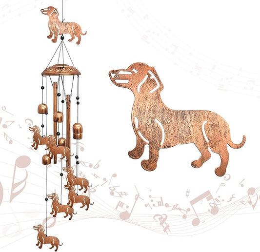 Dachshund Wind Chimes for Outside, Metal Windchimes Outdoors Birthday Gifts for Women Memorial Sympathy Wind Chimes for Patio Garden Yard
