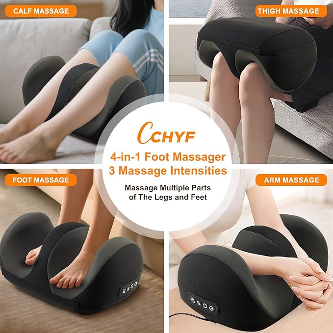 Foot Massager with Heat, Shiatsu Kneading Foot and Calf Electric Massager Machine with Roller, Massage Feet/Arm/Calf/Ankle for Relax, Plantar Fasciitis, Pain Relief, Gifts for Women & Men, Black