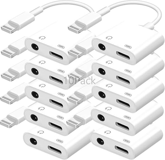 [Apple MFi Certified] 2-in-1 Charging & Audio Adapter for iPhone, Lightning to 3.5mm Headphone Jack Dongle Splitter, Supports Hi-Res Lossless Sound, Compatible with iPhone 14/13/12/11/XS/XR/8/7 10Pack