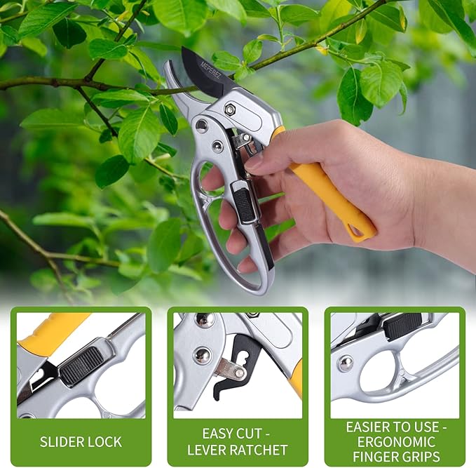 Ultra Sharp Germany Steel Pruning Shears - Cuts 3X Easier, Ergonomic Design - Weak Hand Arthritis Snips, Effortlessly 1-Inch Cut Capacity Heavy Duty Garden Scissors, Sharp Garden Clippers
