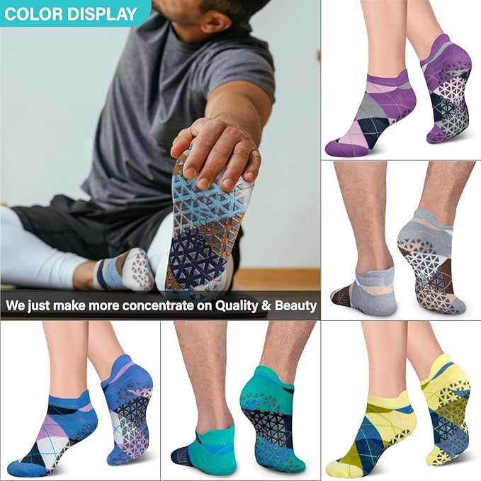 Non Slip Yoga Socks with Grips for Pilates, Ballet, Barre, Barefoot, Hospital Anti Skid Socks for Women and Men