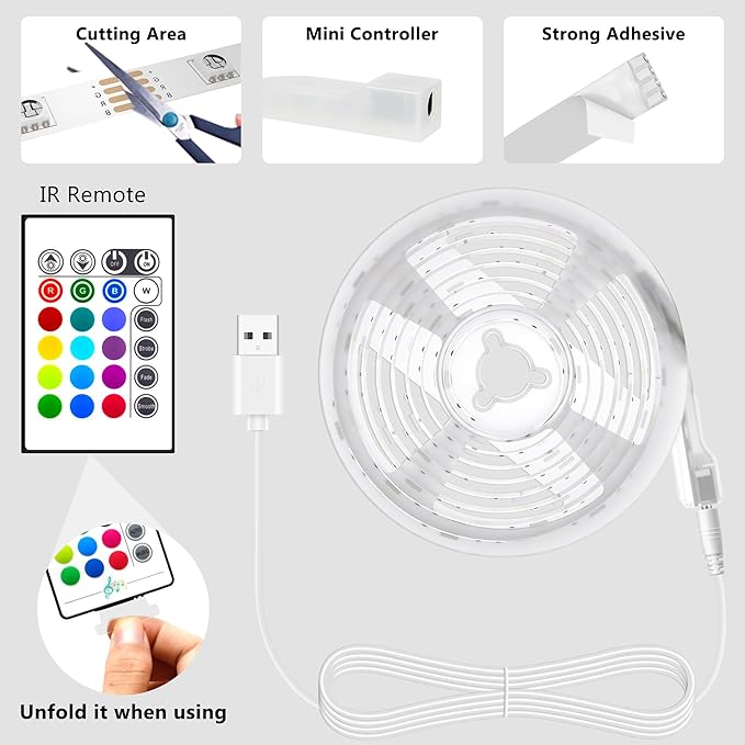 PANGTON VILLA Led Strip Lights 8.2ft for 40-60in TV, USB LED TV Backlight Kit with Remote - 16 Color 5050 LEDs Bias Lighting for HDTV