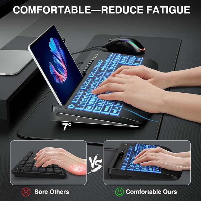 Wired Keyboard Mouse Combo - Large Print Backlit, Ergonomic Wrist Rest, 6 DPI RGB for PC/Windows - Ideal for Seniors, Students, Office and Home SABLUTE
