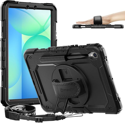 Timecity Case for Samsung Galaxy Tab S10 FE/ S9 FE 5G 10.9 Inch/ S9 11 Inch - Heavy Duty Protective Cover with Screen Protector, Rotating Stand, Shoulder Strap & S Pen Holder | Kids-Friendly, Black