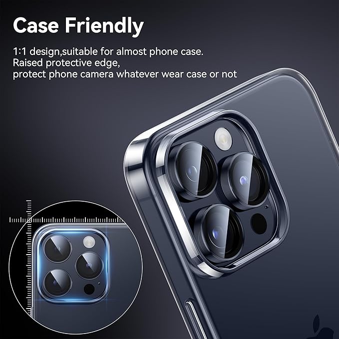 WSKEN for iPhone 15 Pro/iPhone 15 Pro Max Camera Lens Protector,[Keep Original Shooting] Shatterproof 9H Tempered Glass Camera Screen Protector Metal Ring Cover Film Accessories,Blue Titanium
