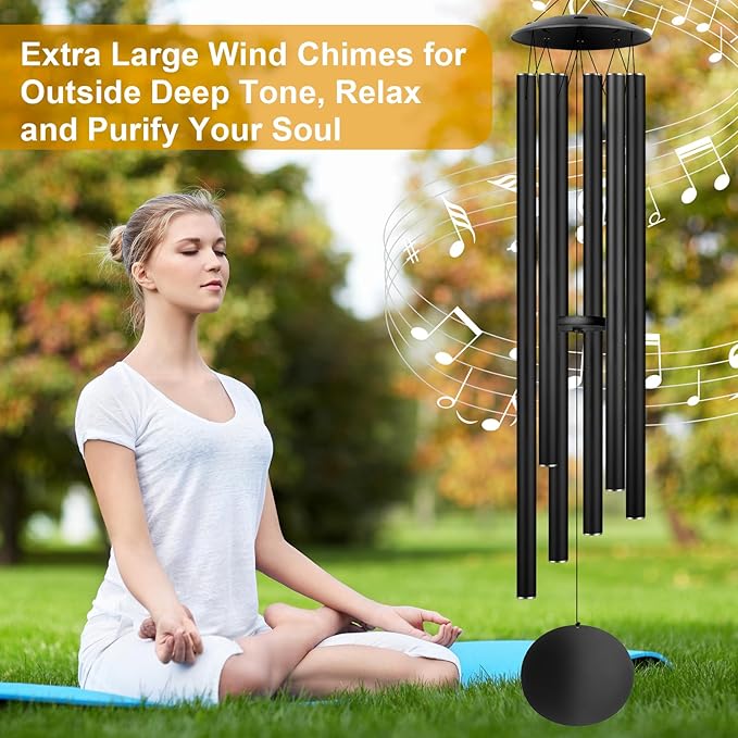 66" Large Wind Chimes for Outside Deep Tone with 6 Heavy ⌀ 1.2" Tubes - Soothing Windchimes Outdoors for Garden Patio Hanging Decor, Memorial Sympathy Gifts for Loss of Loved One (Black, 66")