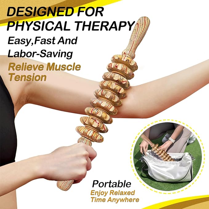 Wooden Massager Handheld Roller Trigger Point Massager Stick for Fascia, Cellulite, Muscle & Abdomen , Body Therapy Massager, Muscle Belly Relief Tool…