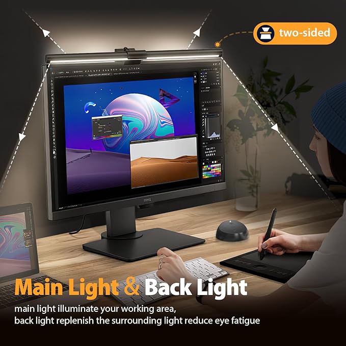 Computer Monitor Light,Screen Monitor Light Bar with Backlight for Eye Caring,E-Reading LED Task Lamp with Color/Dimming Adjustment,Remote Control,No Screen Glare Space Saving Home Office Lamp