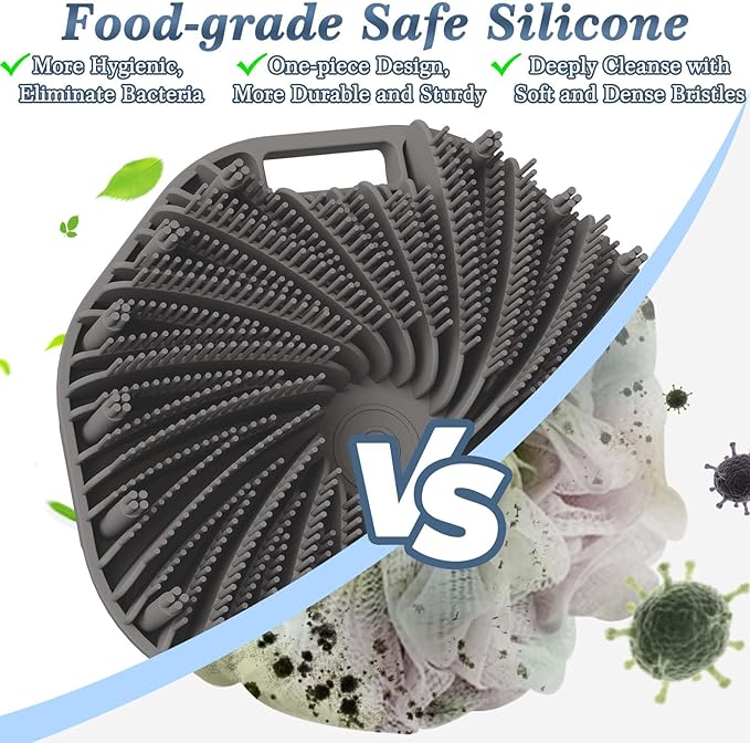 Manmihealth Silicone Back Scrubber & Soft Bath Glove, Silicone Scalp Massager Set 5 PCS, Super-Exfoliating Body Scrubber Shower Brush & Shampoo Brush Combination, with 2 Free Hooks (Style 1 Gray)