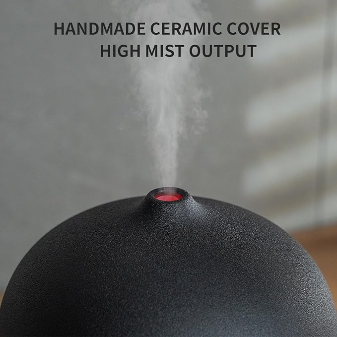 Wanlola 500ml Essential Oil Diffuser,Black Large Ceramic Diffusers,Ultrasonic Cool Mist Humidifier with 4 Timer & 10 Colors Light for Home,Gift