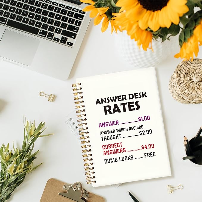 Answer Desk Rates Funny Notebooks for Work, Work Notebooks for Note Taking, Work Journal, Funny Office Supplies, Funny Office Gifts for Coworkers, 5.5x8.3 Inch