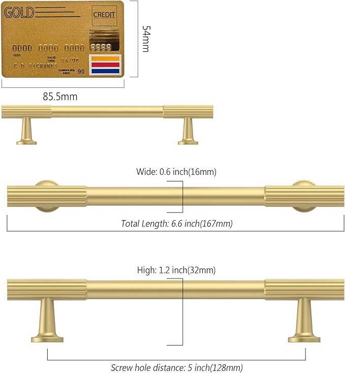 Amerdeco 10 Pack Brushed Gold Cabinet Pulls 5 Inch(128MM) Hole Centers Kitchen Cabinet Handles Hardware Kitchen Handles for Cabinets Cupboard Handles Drawer Pulls ZH0071