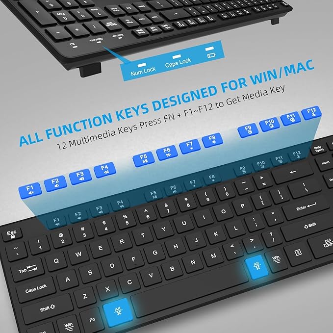 Slim Quiet Wireless Keyboard for Mac and Windows,Durable Flat Keyboard with Full Size Ultra Quiet Low-Profile Flat Keys, 2.4GHz Wireless for Mac,Windows 11/10/8/7/Vista,Microsoft & PC（Black