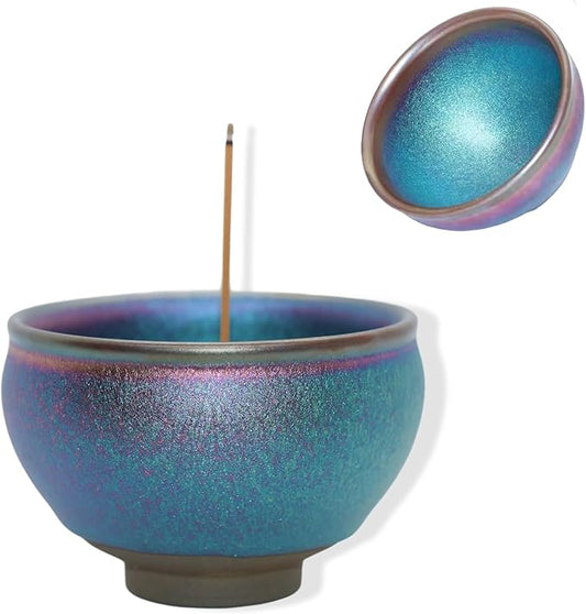 Ceramic Incense Burner Holder for Sticks, Handmade Incense Cone Holder for Coil, Sage Cones, Ash Catcher, Smudge Bowl for Yoga Meditation Room Décor