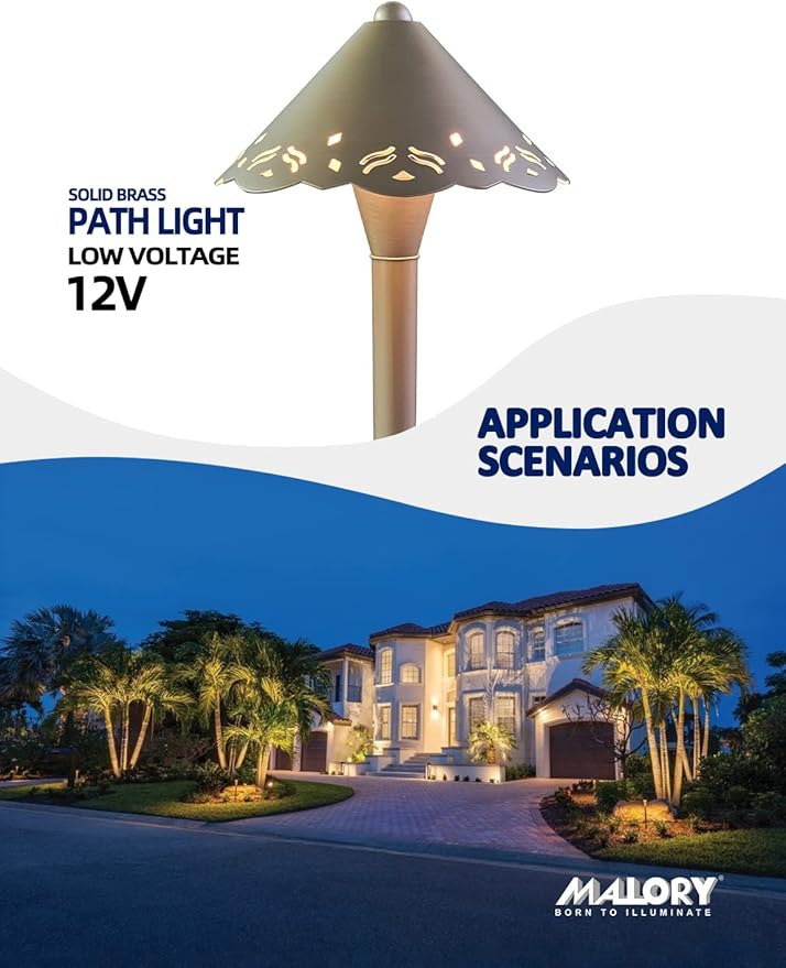 MALORY Low Voltage Pathway Lights 1-Pack with G4 Bulb, (23''H) Brass LED Landscape Path Light, 9-17V AC/DC Outdoor Driveway Lights with 2W 2700K Integrated LED Chips for Yard Lawn(P04)