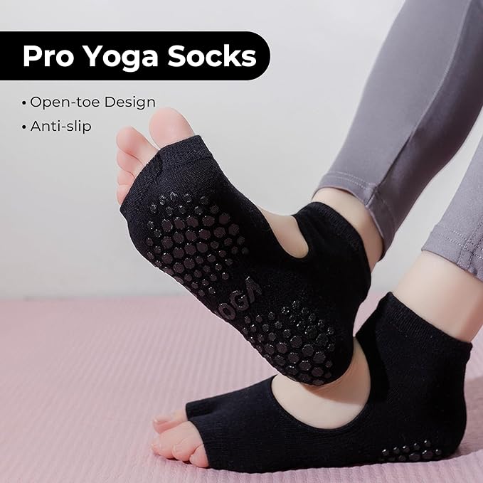Non-Slip Pilates Yoga Socks with Grips for Women - Stylish Crew Socks for Barre, Ballet, and Workout (Size 5-9)